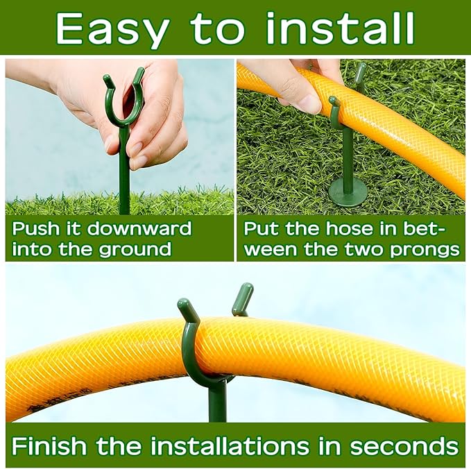 Taiyin 10 Pcs 3/4'' Garden Hose Holder Brackets Garden Guide Holder Decorative Outdoor Guide Stakes Support Spike Plant Tool to Keep Off Lawn for Yard (Green)