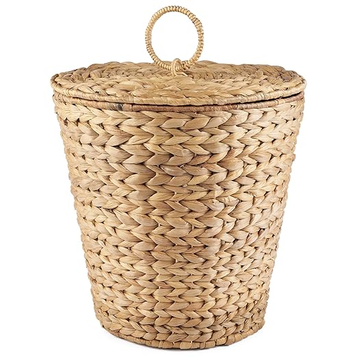 84ECO 3 Gallon Wicker Trash Can with Liner and Lid - Rattan Trash Can - Wicker Waste Basket for Bathroom, Bedroom, Kitchen, Living Room