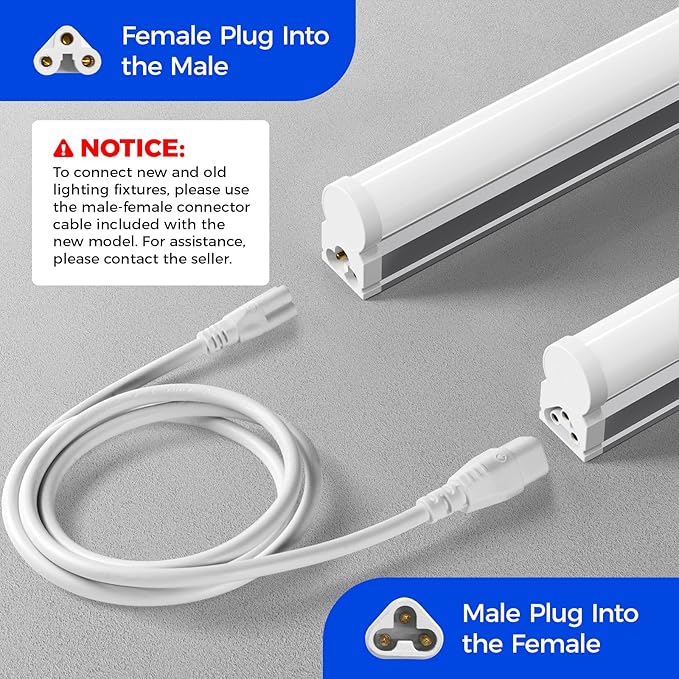 Barrina 6 Pack LED T5 Integrated Single Fixture 1FT, 600lm, 5W, 6500K, Linkable Under Cabinet Lighting, Shop Light for Workbench, Room, Kitchen Tube Light, Garage, Corded Electric with ON/Off Switch