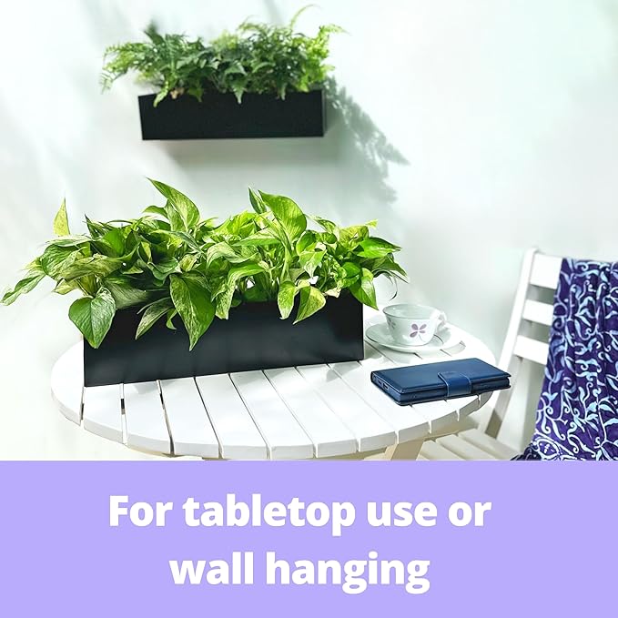LaLaGreen Wall Planters for Outdoor Plants (36 Inch, 3 Pack) Carbon Steel Black Metal Hanging Flower Pot for Succulents, Wall Mount Rectangular Long Window Sill Box Balcony Fence Garden Deck Decor
