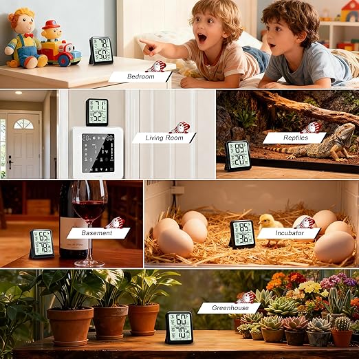 Antonki Room Thermometer, Digital Small Hygrometer Indoor Thermometer Humidity Gauge, Temperature Humidity Meter with Max/Min Record Monitor Sensor for Home, Plants - Battery Included