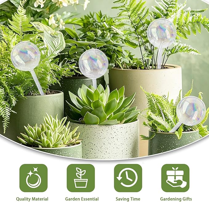 2Pcs Plant Watering Globes,Iridescent Rainbow Glass Self Watering Planter Insert,Clear Watering Bulbs for Indoor,Outdoor,Flowerpot,Hanging Plants,Home Garden