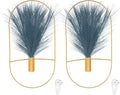 uxcell 2 Pcs Wall Decor Metal Gold Wall Art Hanging Planters with Artificial Pampas, Wall-Mounted Decor Metal for Display Artwork Plant Hanging Living Room Bedroom, Blue (Oval)
