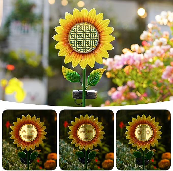 Solar Sunflower Garden Stake Lights, Waterproof LED Outdoor Decorative Lights for Yard Patio Lawn, Unique Birthday Gift for Mom Grandma, Garden Gift for Plant Lovers