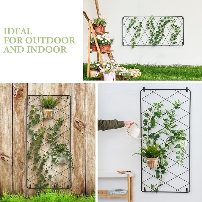 MyGift 50"x24" Wall Mounted Garden Trellis, Black Metal Lattice Panels for Outside, Hanging Lattice Support Frame for Outdoor or Indoor Climbing Plants, 1 Panel