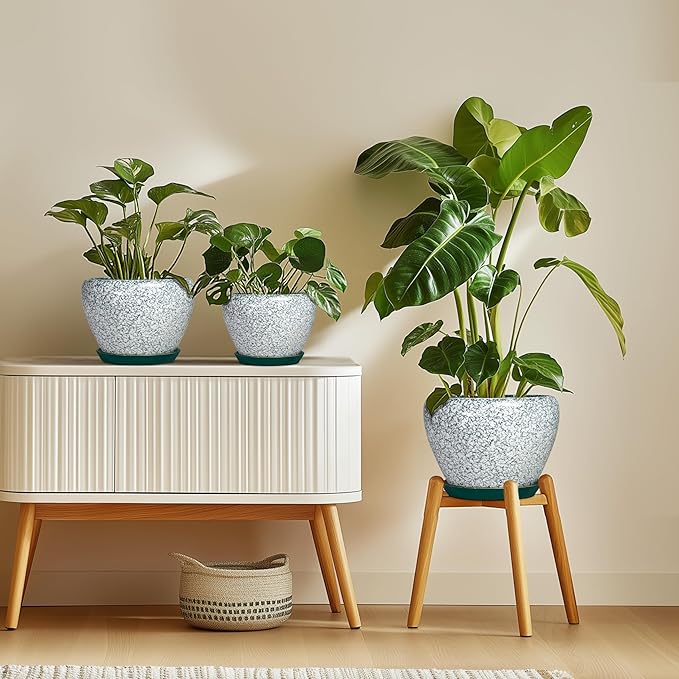Ceramic Plant Pot - 6 Inch Planters for Indoor Plants, Round Succulent Pots with Drainage Hole and Saucer, Modern Decorative Plant Pots, Bathroom Decor, House Warming Gifts, Crackle Green