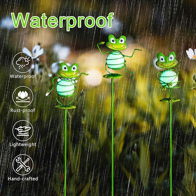 Frog Garden Stakes, 25" H Noctilucent Decorative Garden Stakes, 3 Pcs Glowing Metal Yard Art for Outdoor Spring Lawn Patio Pathway Decor