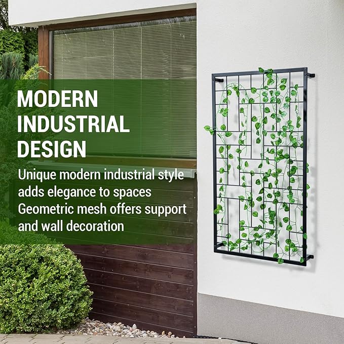 MyGift Large Garden Wall Trellis, Modern Artistic Geometric Metal Wire Garden Trellis, Wall Mounted Weave Grid Lattice Support Frame for Climbing Plants and Crawling Vines