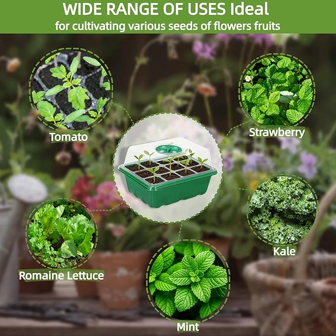 10 Packs Seed Starter Tray Seed Starter Kit with Humidity Dome (120 Cells Total Tray) Seed Starting Trays Plant Starter Kit and Base Mini Greenhouse Germination Kit for Seeds Growing Starting