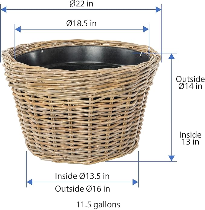 Kouboo Rattan Planter Basket with Plastic Pots Planters Flower Pots Decorative Fall planters for Front Porch Whiskey Barrel Basket Indoor Outdoor Plant Pots Large