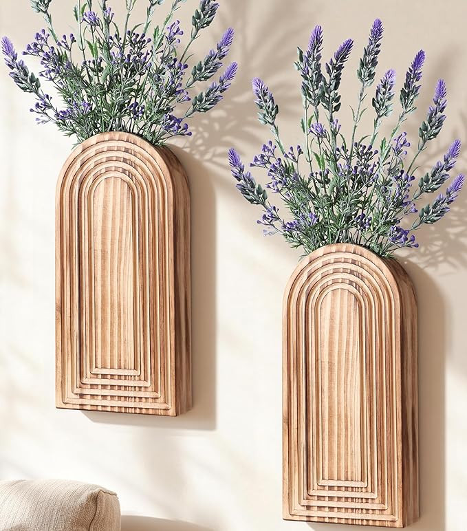 Wooden Wall Vase Set of 2, Wall Hanging Planter Modern Farmhouse Wall Decor for Boho Wall Decor for Indoor Entryway Hallway Bathroom Living Room Dining Room