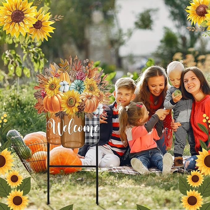 Amyhill 1 Pcs Outdoor Decor Garden Stakes 25 Inch Welcome Yard Signs Decorations Outdoor Decorative Garden Stakes Decorations Patio Lawn Walkway (Fall)
