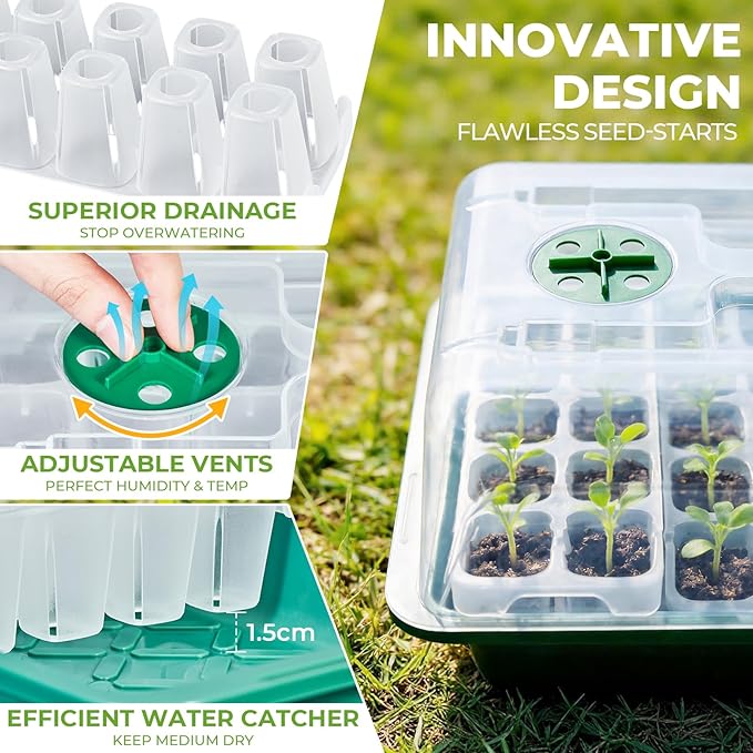 HIRALIY 80 Cell Seed Starter Tray Kits with Grow Light, Reusable Plant Germination Trays, Easy Transplanting, with Domes and Bases, for Starting Vegetable, Flower, Herb, Indoor Gardening, Greenhouse