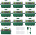 Delxo 10-Pack Seed Starter Kit Seedling Starter Tray (12 Cells) Humidity Adjustable Plant Germination Kit Garden Seed Starting Tray with Dome and Green Base Plus Plant Tags Hand Tool Kit