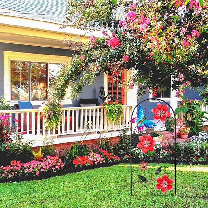 YEAHOME 33 Inch Decorative Garden Stakes, Outdoor Garden Decor Metal Flower Butterflies Spring Gardening Decor Art Yard Signs, Outdoor Decorations for Patio Outside Yard Lawn