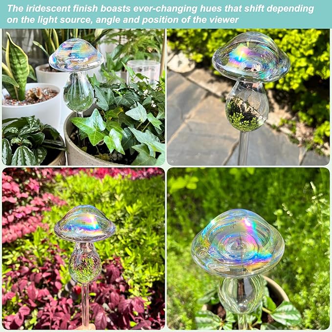 Kingbuy Iridescent Mushroom Self-Watering Globes for Plants - 4 Pack Automatic Plant Waterer Indoor/Outdoor, Plant Watering Devices with Continuous Moisture Supply, No Electricity Needed