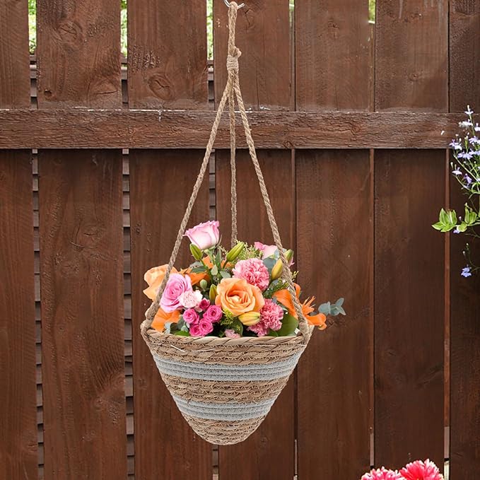 Yardwe Hanging Flower Pot Flower Pots Seagrass Hanging Planter Basket Rattan Planter Plant Orchid Flower Pot for Balcony Container Seagrass Round Planter Pots Decor Orchid Pot