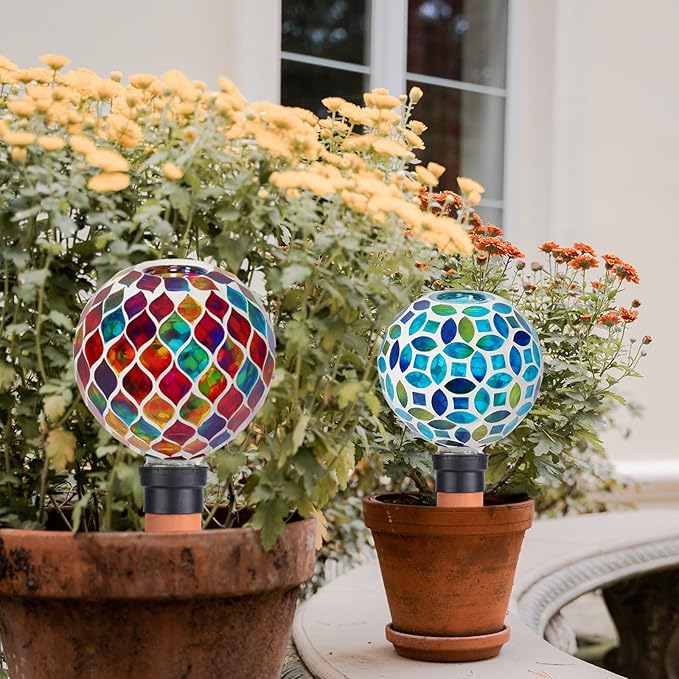 Plant Watering Spikes Mosaic Self Watering Globes 2 Pack Large Self Watering Planter Insert Automatic Watering Bulbs for Outdoor Plants
