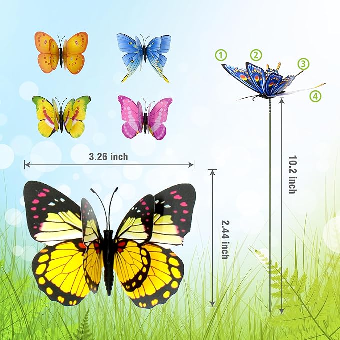 40 Pcs Butterfly Stakes, Decorative Garden Stakes, 3D Colorful Double Wings with Bendable Stick, Artificial Butterflies for Flower Bouquet Crafts, Plant Stake for Patio Yard Pot, Party Decor