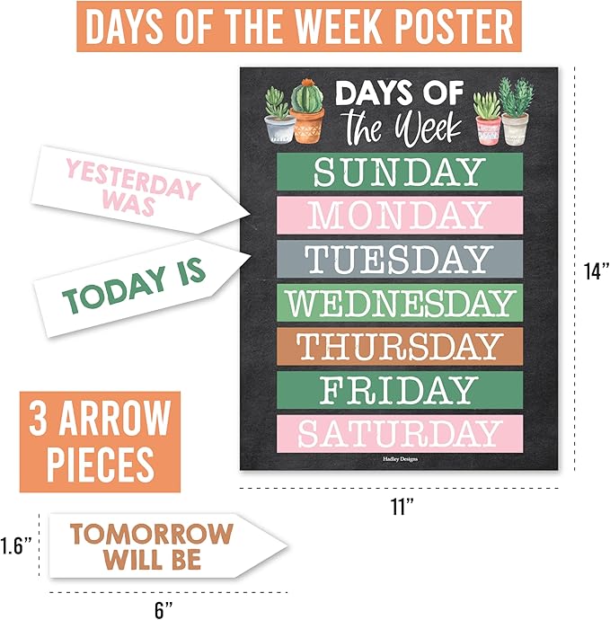 Hadley Designs Classroom Calendar Set Bulletin Board Decorations - Cactus School Calendar for Classroom Decor, Kindergarten Preschool Elementary Teacher Must Haves, Homeschool & Daycare Essentials