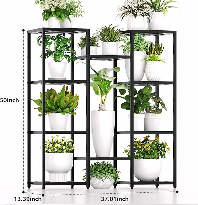 Plant Stand Indoor Outdoor,10 Tier Tall Metal Plant Stands Holder,Heavy Duty Wrought Iron Plant Shelves for Multi Large Pots,Black Tiered Flower Display Riser for Living Room,Patio,Balcony