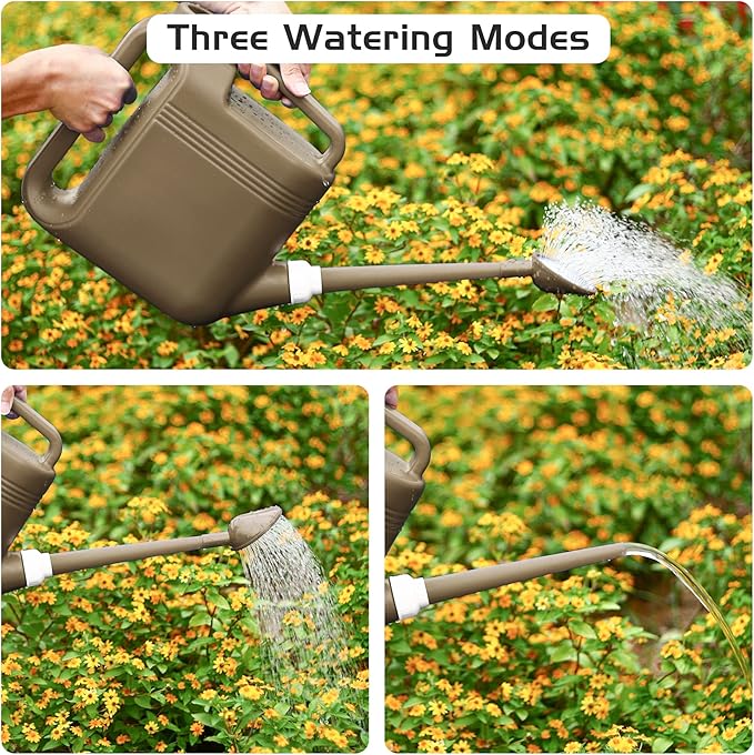 1.5 Gallon Watering Can for Outdoor & Indoor Plants, Large Garden Watering Pot with Lightweight and 5.5L Capacity, Plastic Watering Can with Long Spout and Metal Removable Sprinkler Head, Grey