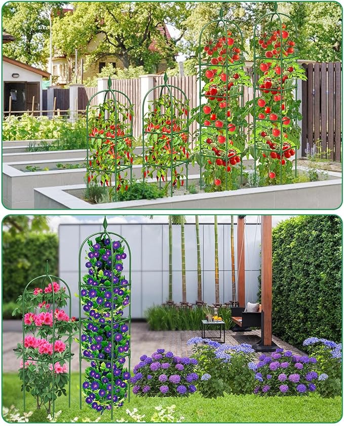MYMULIKE 2 Pack Garden Obelisk Trellis for Climbing Plants Outdoor & Indoor - 6Ft Rustproof Garden Trellis Plant Support Cage for Vines, Flowers, Vegetables, Roses | Heavy-Duty, Adjustable