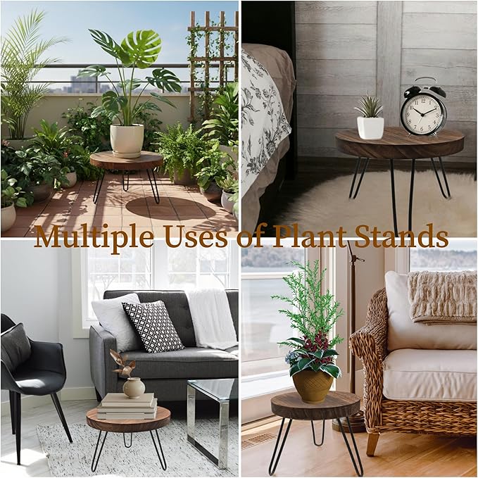 Wood Plant Stand Indoor Outdoor, 8'' Wooden Planter Stands Fit 5-10 Inch Pot, Plant Stool Flower Pot Stand Gardening Display Pedestals for Decor Living Room Balcony, Office, Patio
