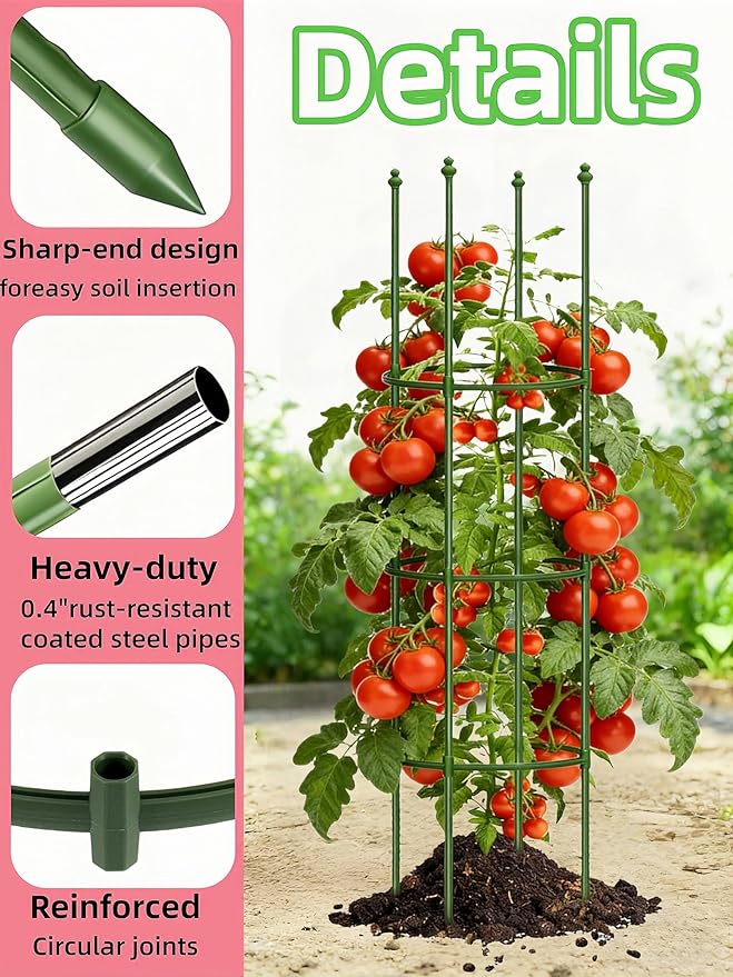 2 Pack Heavy Duty Tomato Cages for Garden, 55.1Inch Tall Adjustable Metal Tomato Plant Support for Pots, Round Trellis for Climbing Plants Outdoor, Vegetable, Cucumber, Beans(11.8" Wide)