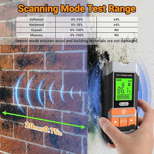 Wood Moisture Meter, 2 in 1 Pin & Pinless Moisture Tester, Digital Humidity Sensor Detector for Wood Firewood Drywall Floor Woodworking, Water Leak Detector for Building Home