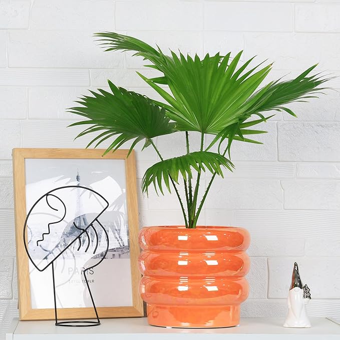 7.8 Inch Ceramic Plant Pots for Indoor Plants, Rainbow Pearl Glaze Planter with Planters for Plants with Drainage Hole, Orchid Pots, Succulent Pot, Flower Pot (Orange)