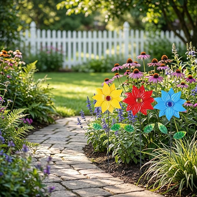 TZSSP Metal Flower Decorative,Floral Garden Stakes Yard Art,3 Pack Flower Garden Stakes Decor for Lawn & Yard Ornament