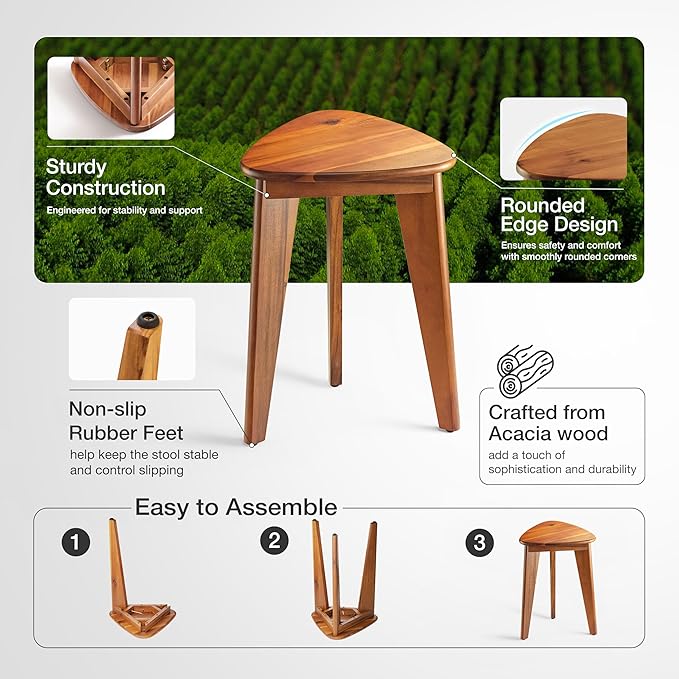 HOLANA Corner Shower Foot Rest - Wooden Showers Stool Seat for Shaving Legs - Small Corner Shower Benches for Inside Shower - Waterproof Bath Step Stools Bench for Bathroom