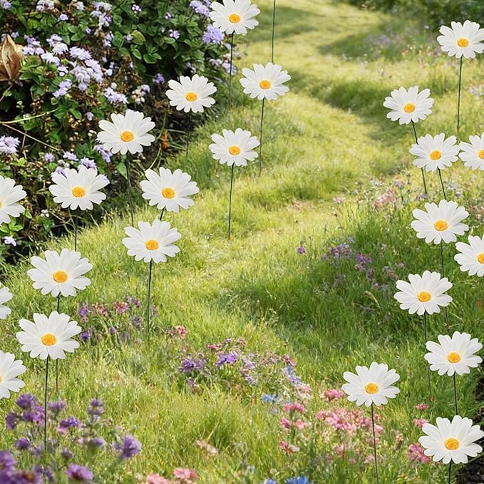 Garden Stakes Decor,10Pcs Garden Stakes Decorative Outdoor Lawn Pathway Patio Plant Pot Art Stick Yard Art Decorations for Pot Lawn Patio Corridor Flower Bed Outdoor Plant (Sunflower 10PCS)