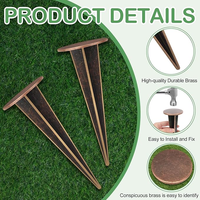 16 Pack Permanent Property Line Markers, 7x3 Inch Brass Boundary Markers for Property Land Survey Stakes Heavy Duty Survey Pin for Home Depot Septic Tank Yard Paver Ground Landscape Surveying