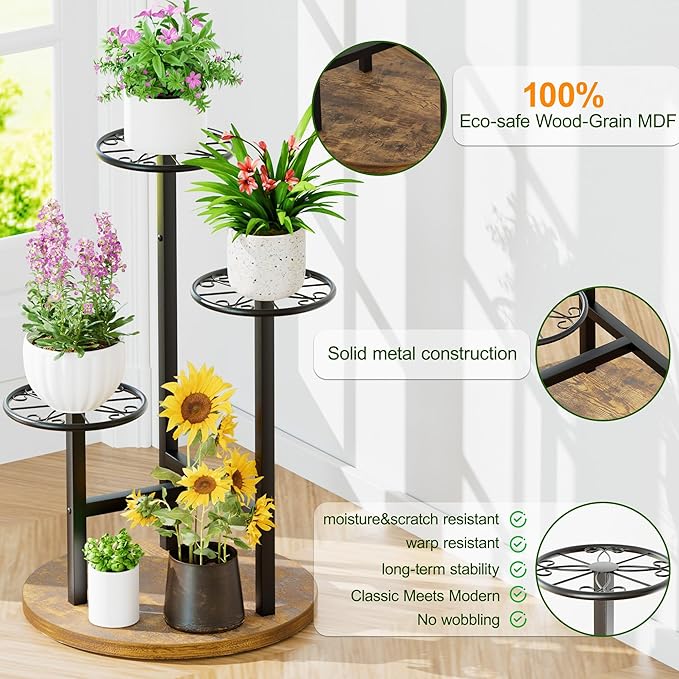Metal Black Plant Stand Indoor Outdoor,3 Tier Tall Flower Pot Holder Potted Display Rack Shelf, Heavy Duty Plant Shelf for Patio Garden Balcony Living Room Bedroom - BlackS