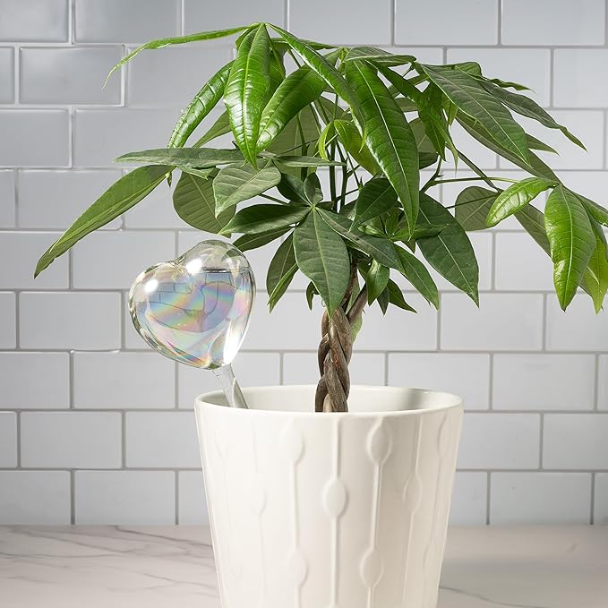 Heart Plant Watering Globes – 4-Pcs Set Self-Watering Globes – Water Globes for Indoor Plants, Flowers, Outdoor Plants – Watering Bulb Water Dripper – Cute Iridescent Glass Heart Globes
