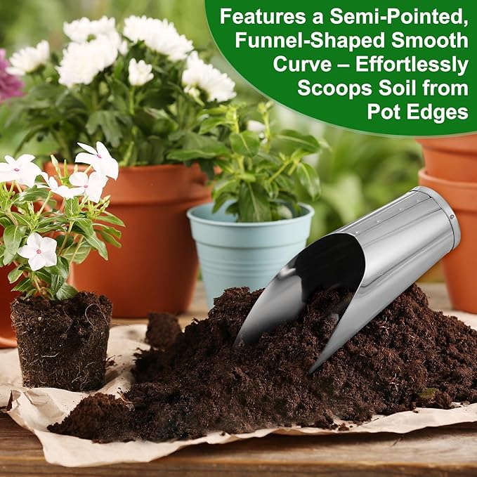 M METERXITY 1-Set Bonsai Soil Scoops, 2.4inch/6cm Stainless Steel Garden Soil Scoop Bucket Shovels and Soil Sifter for Transplanting/Flower Planting, Small Gardening Tools [Silver Tone]