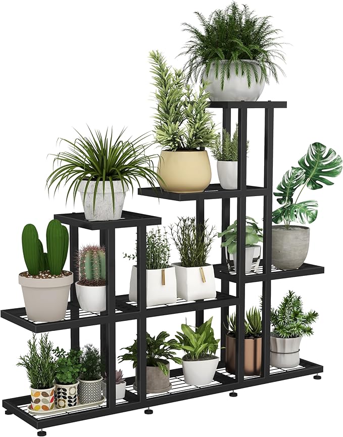 Plant Stand Indoor Corner Plant Stand Window Sill Plant Shelf for Bonsai Tree Live Plants Indoor Outdoor Metal Flower Rack for Apartment Decor Patio Decor, (6-Tier 16 Potted)