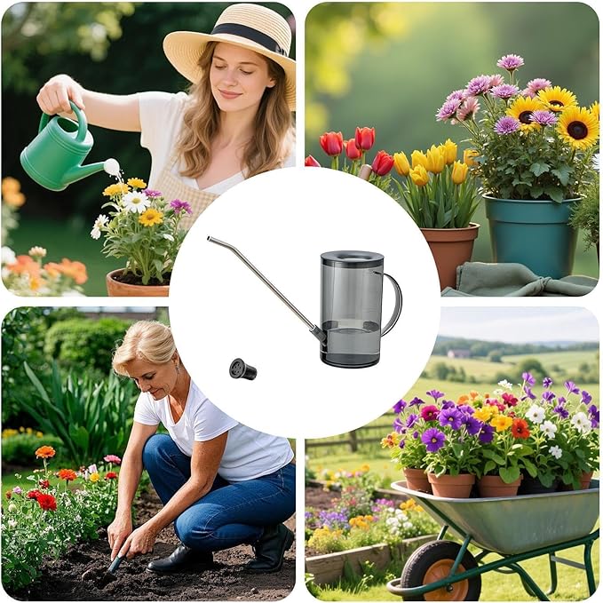 Long Spout Watering Cans | Small Can for Indoor Plants | 1L Clear with Handle Scale Detachable Lid | Plant Watering Devices for Flowers Succulents | Gardening Supplies