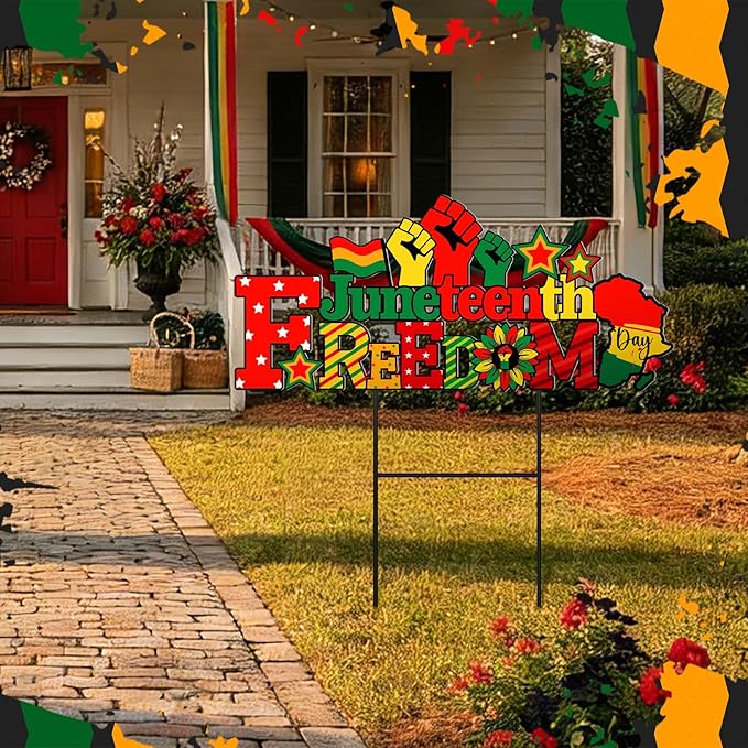 Amyhill Juneteenth Outdoor Decor Garden Stakes Happy Juneteenth June 19th Freedom Day Welcome Yard Signs Decor African American Independence Day Sign for Outside Lawn Yard Party Decorations Supplies