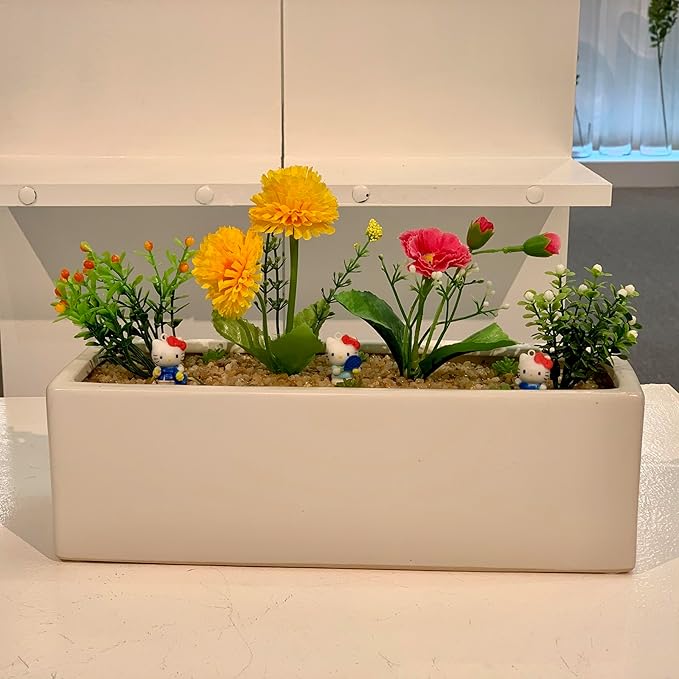 WGVI Long Rectangle Ceramic Planter Vase in White 12" x 4" x 4"H, Block Rectangular Terrarium Box Pot, Flower Arrangement, Table top Centerpiece, Home Decor Organization Storage Container, 1 Pc.