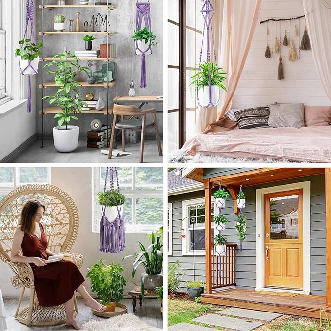 SFENNGPET Macrame Plant Hangers, 6Pack Hanging Planters for Indoor Plants w/ 6 Set Hangers Kit Handmade Macromay Plant Hangers Indoor Flower Pots Holder Stand for Boho Home Décor (POTS NOT Included)