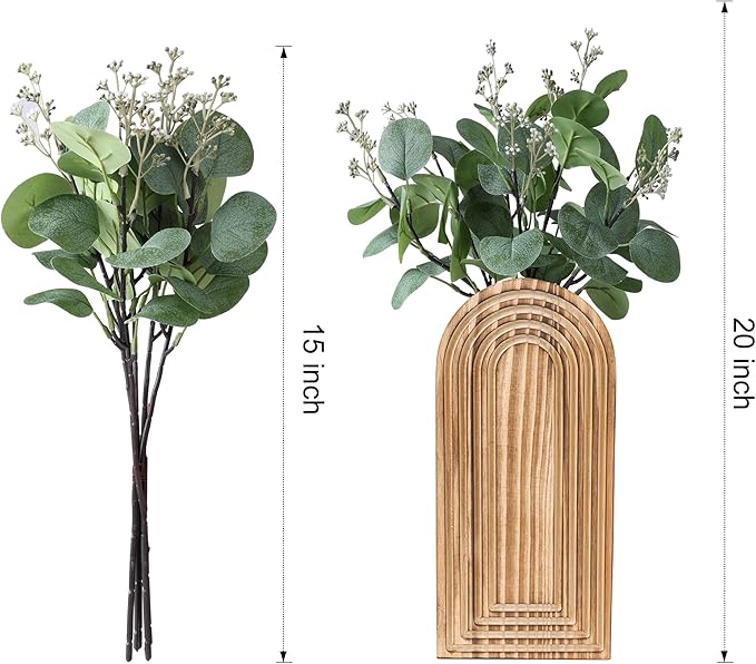 DREAMLOOM 2 Pack Wooden Wall Vases with Fake Plants, Wall Hanging Planters Boho Modern Farmhouse Indoor for Narrow Spaces Entryway Bathroom Home Office Decoration, Retro