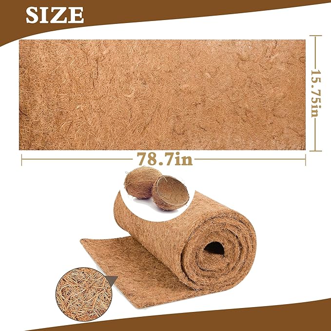 Natural Coco Liner Roll-15.7x78.7 Inch Coconut Coir Liner Sheets Coco Mat for DIY Flower Basket Liner Pet Pad Reptile Carpet Moss Pole（2 Rolls）