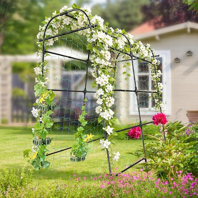 GOJAWAY 7 FT Grape Trellis for Garden Vegetable Trellis, Metal Garden Trellis Arch Plant Grow Support Frame for Climbing Plants Support Vegetable Flower Fruits Vine