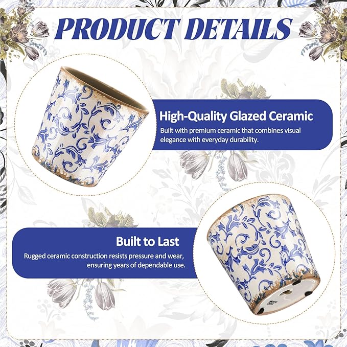 Beeveer Farmhouse Ceramic Planter 5.5 Inch Large Plants Pot Crack White Blue Flowers Plant Pots with Drainage Hole Indoor Plants Kitchen Rustic Antique Decor Gift