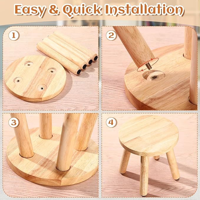 Wenqik 2 Pcs Wooden Step Stools 10 Inch Stool Matched Sensory Table Multi Purpose Solid Chair Round Small Chairs Four Legged Sitting Stool for Bedroom