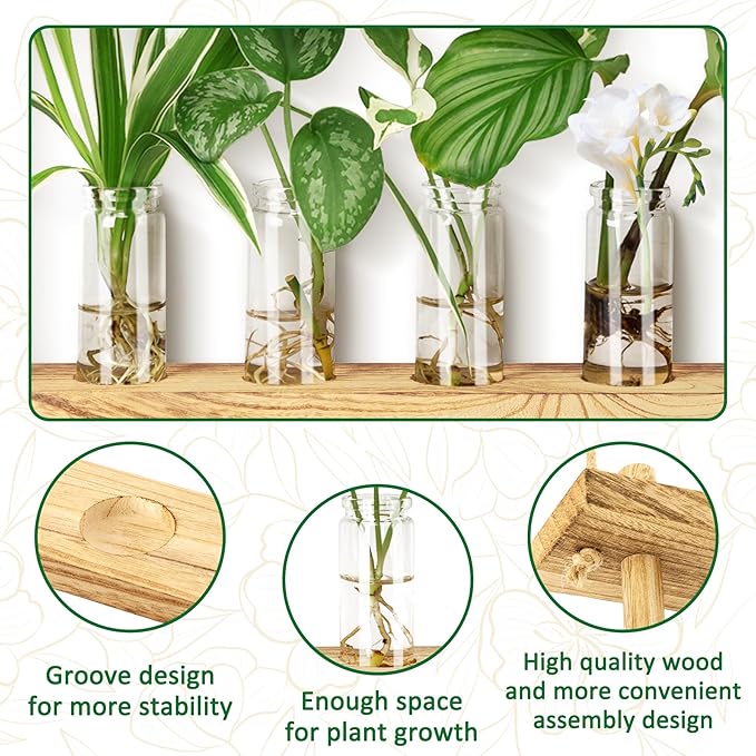 Plant Propagation Stations Wall Hanging Plant Terrarium with Wooden Stand, Wall Planters Vase for Hydroponic Plants Cutting,Home Office Decor Plant Lover Gifts