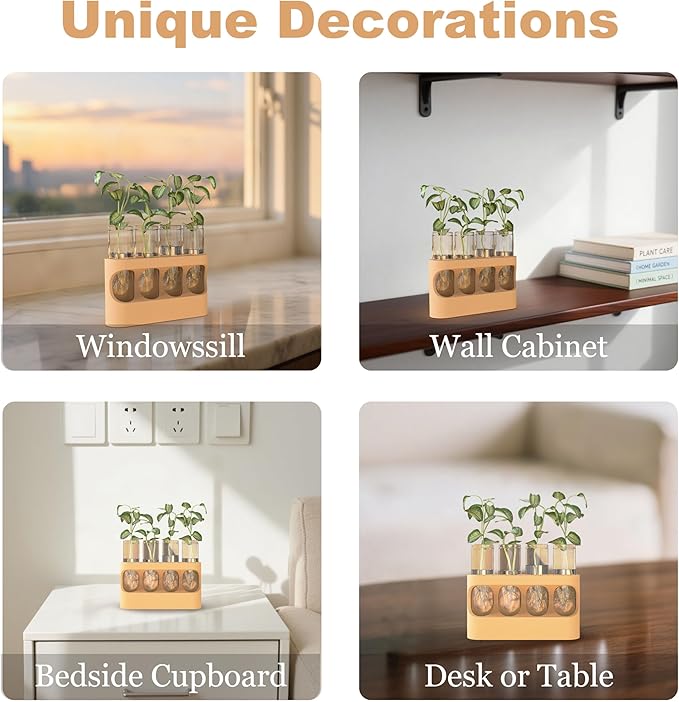 Plant Propagation Station with LED Light, 10-Level Dimmable Desk Plant Stand for Hydroponic Plants, 4 Glass Test Tubes Propagated Plant Holders for Indoor Home Decor Gardening Gifts